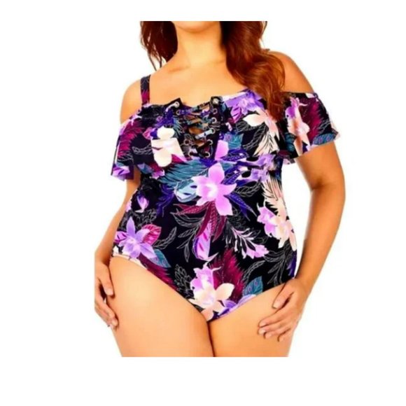 RAISINS CURVE Floral‎ Lagide Cubana One Piece Swimsuit Plus Size 18 W - Picture 1 of 8